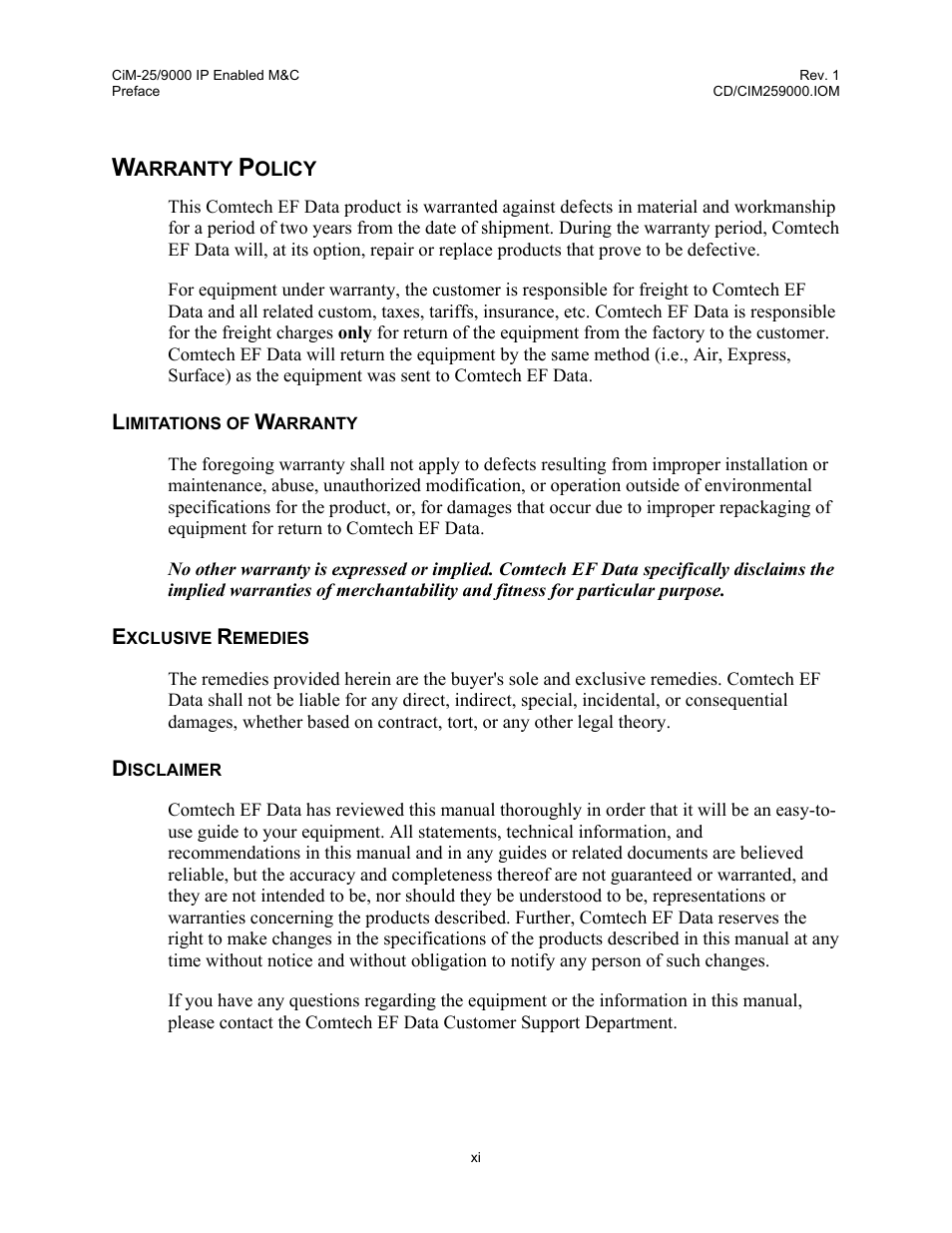 Comtech EF Data CiM-25/9000 User Manual | Page 17 / 134