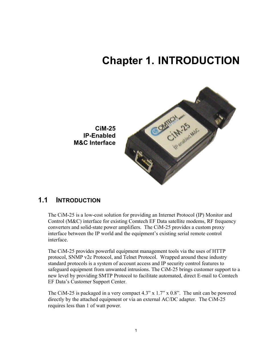 Introduction, Chapter 1. introduction | Comtech EF Data CiM-25/9000 User Manual | Page 19 / 134