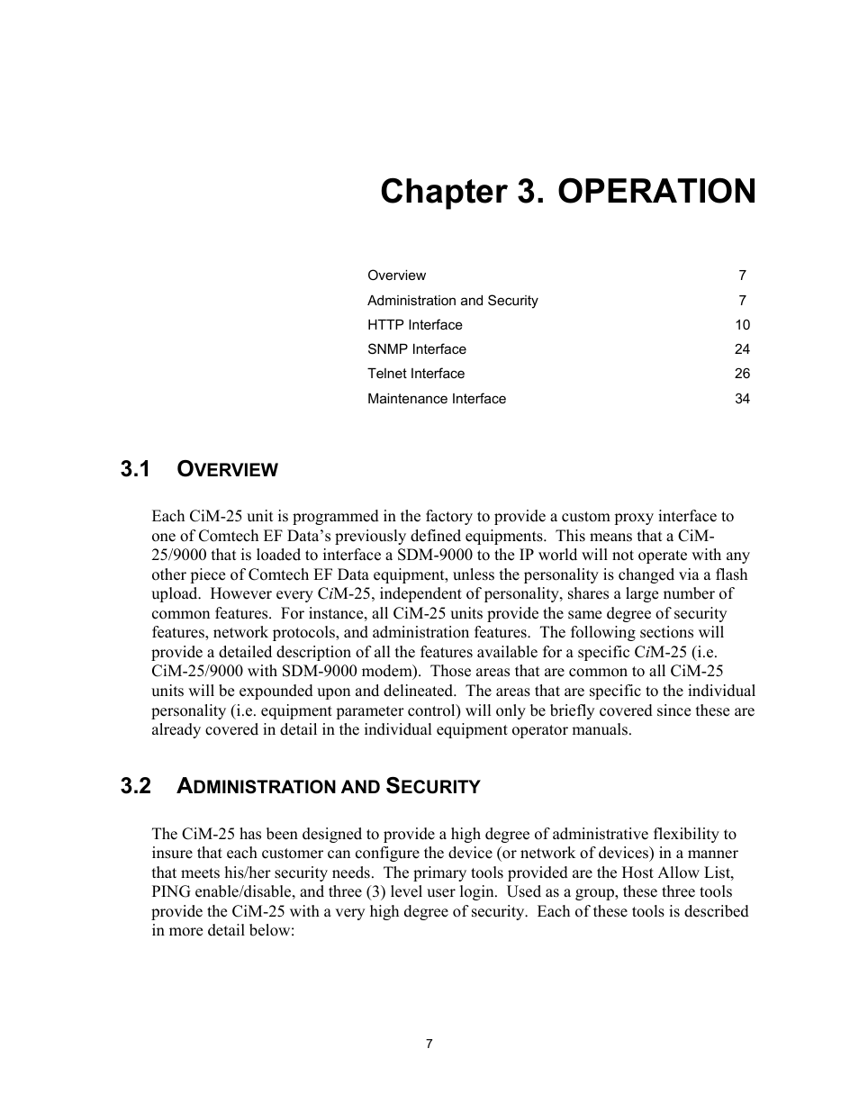 Operation, Overview, Administration and security | Chapter 3. operation | Comtech EF Data CiM-25/9000 User Manual | Page 25 / 134