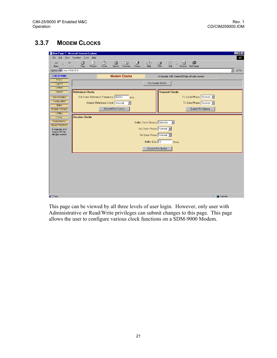 Modem clocks, 7 modem, Clocks | Comtech EF Data CiM-25/9000 User Manual | Page 39 / 134