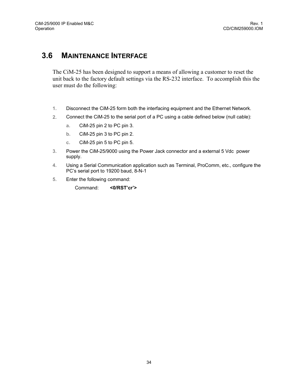 Maintenance interface, Aintenance, Nterface | Comtech EF Data CiM-25/9000 User Manual | Page 52 / 134