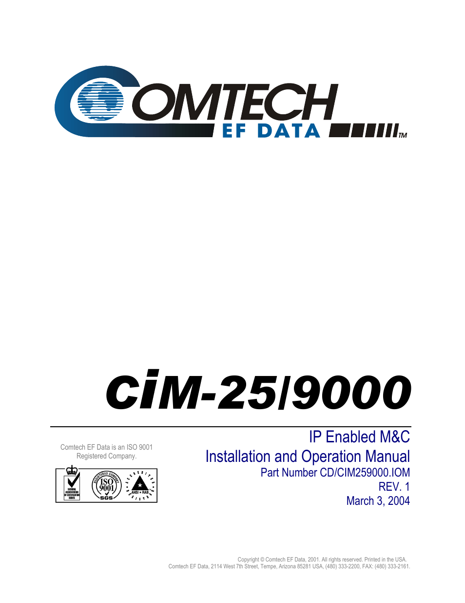 Comtech EF Data CiM-25/9000 User Manual | Page 7 / 134