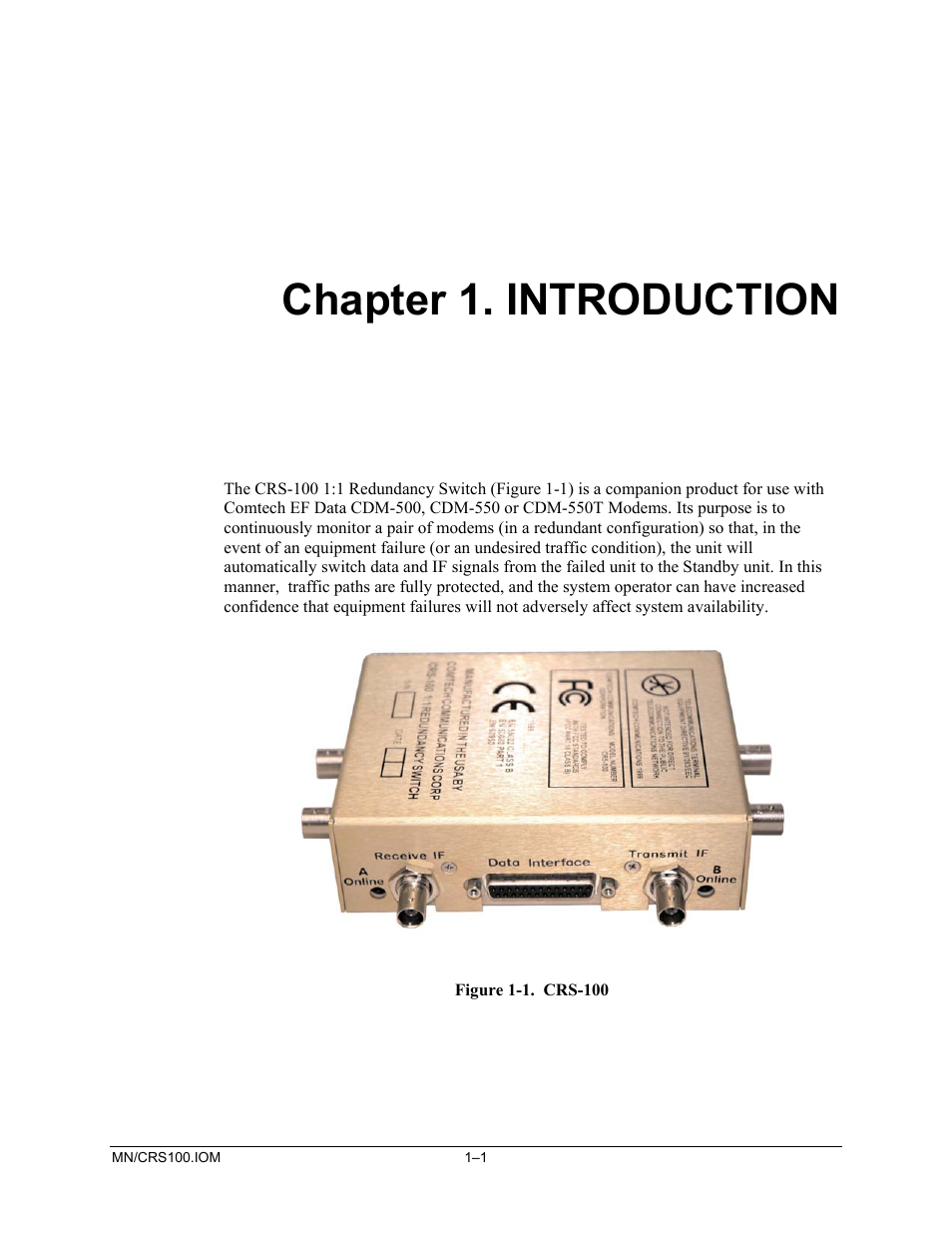 Introduction, Chapter 1. introduction | Comtech EF Data CRS-100 User Manual | Page 15 / 38