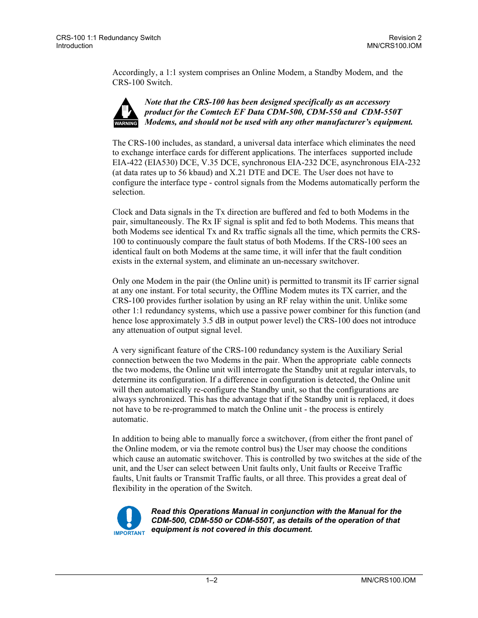 Comtech EF Data CRS-100 User Manual | Page 16 / 38