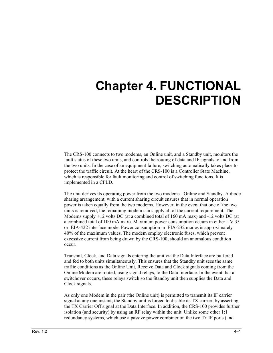 Functional description, Chapter 4. functional description | Comtech EF Data CRS-100 User Manual | Page 27 / 38