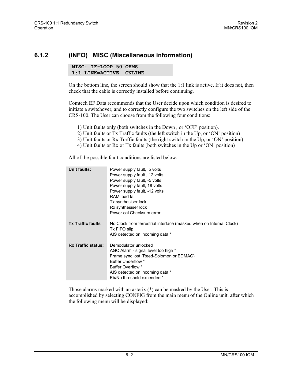 Info) misc (miscellaneous information), 2 (info) misc (miscellaneous information) | Comtech EF Data CRS-100 User Manual | Page 32 / 38