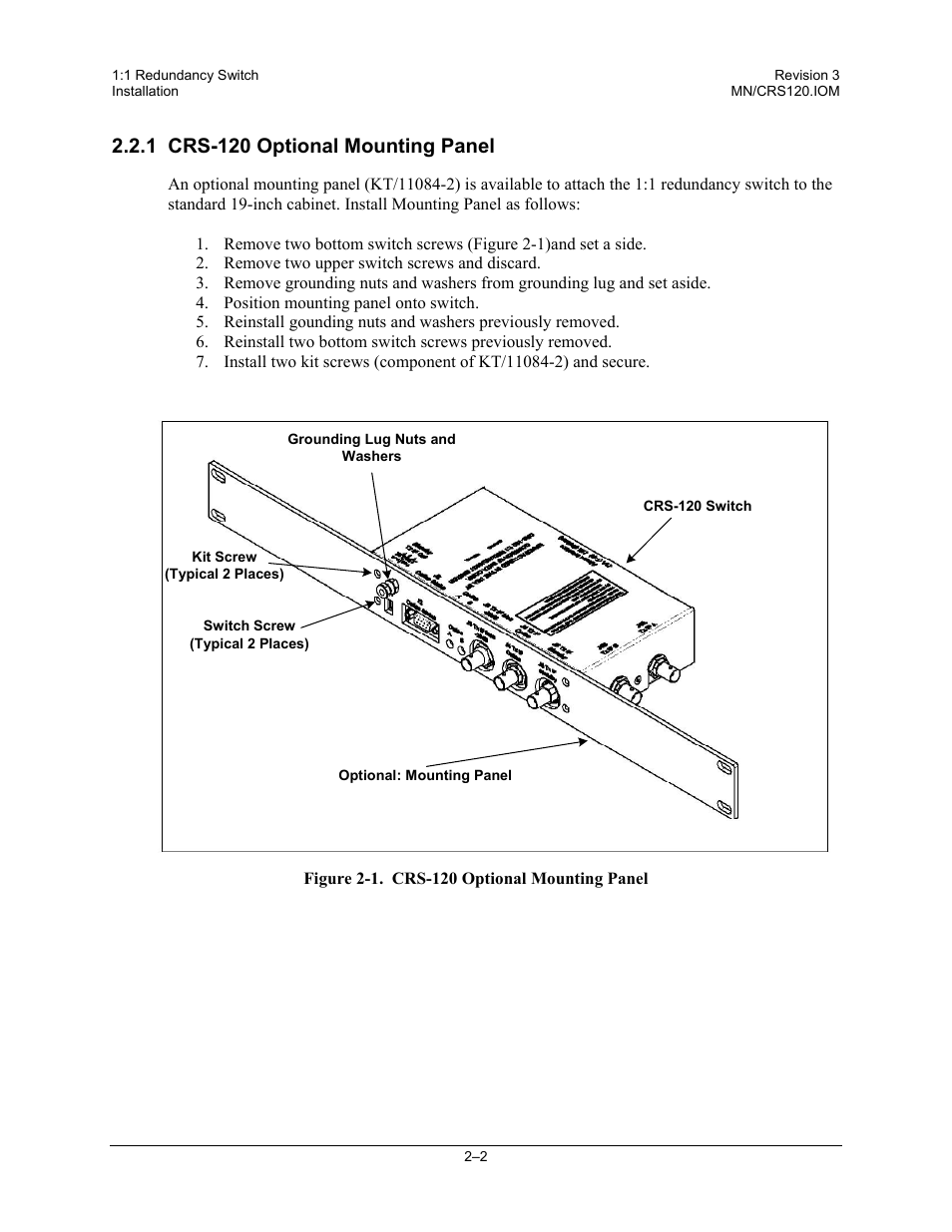 Crs-120 optional mounting panel, 1 crs-120 optional mounting panel | Comtech EF Data CRS-120 User Manual | Page 24 / 44