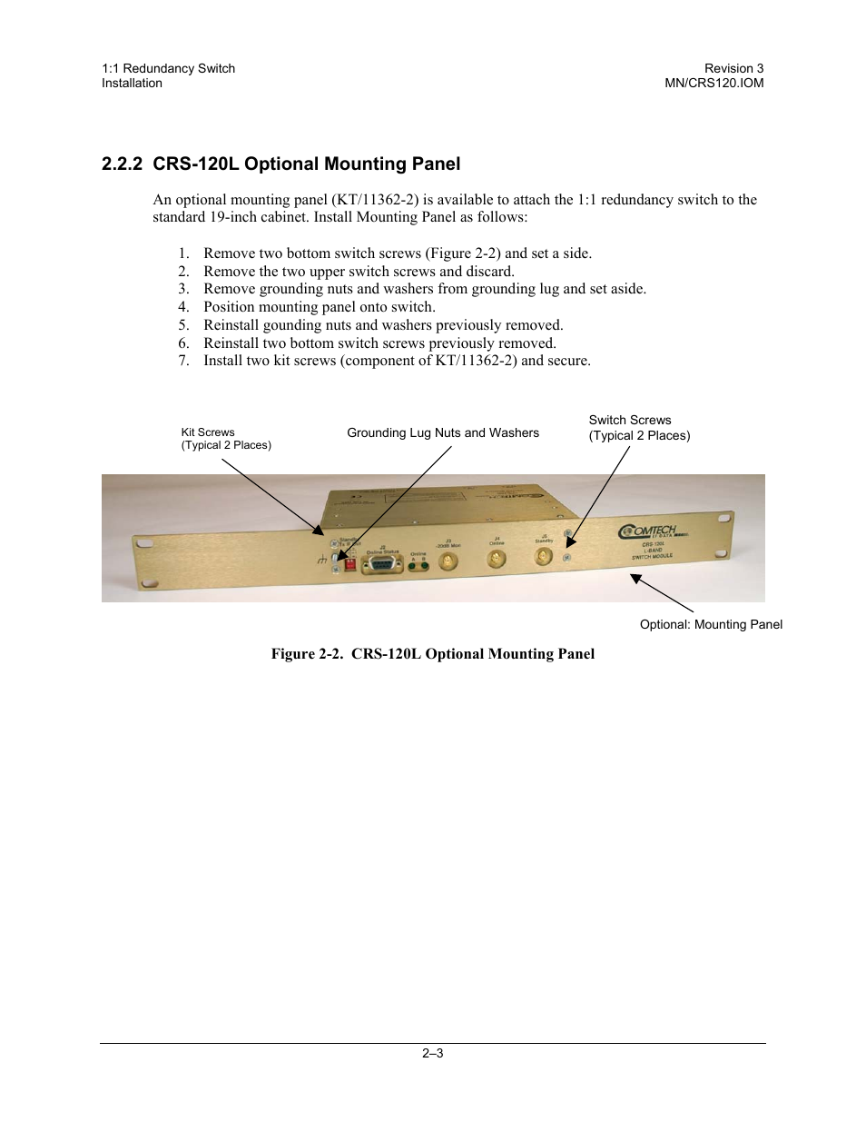 Crs-120l optional mounting panel, 2 crs-120l optional mounting panel | Comtech EF Data CRS-120 User Manual | Page 25 / 44