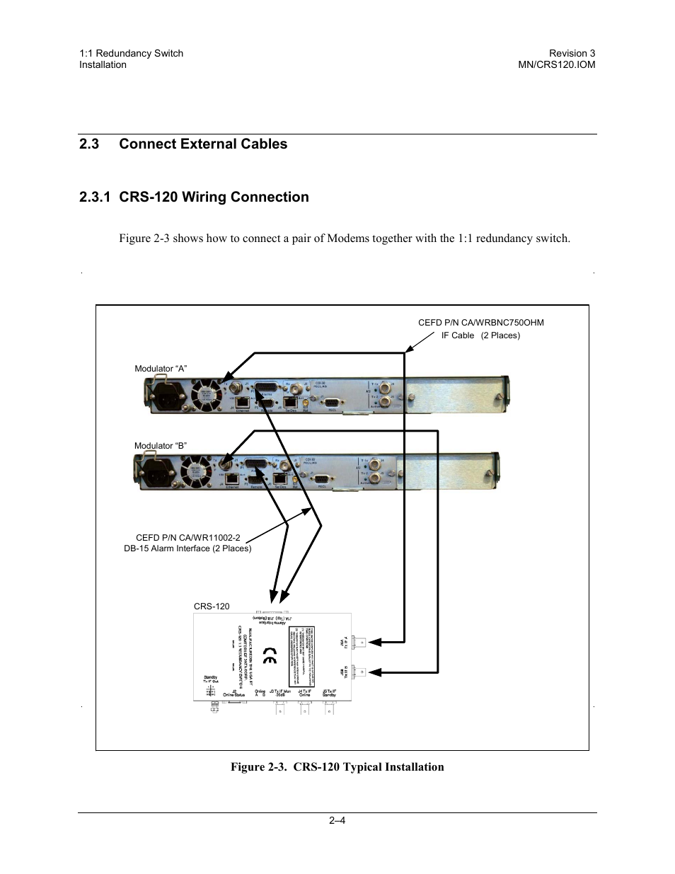 Connect external cables, Crs-120 wiring connection | Comtech EF Data CRS-120 User Manual | Page 26 / 44