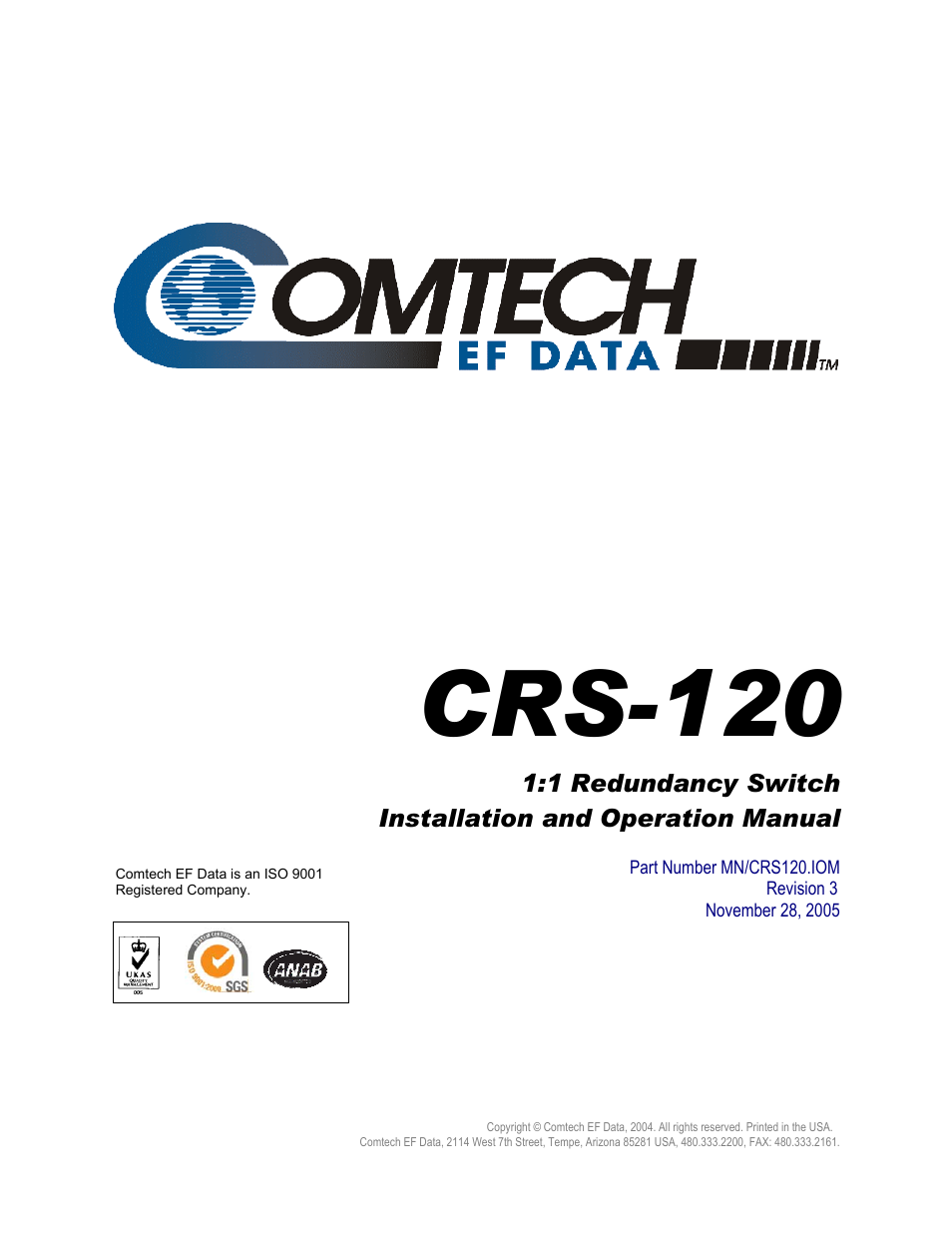 Crs-120 | Comtech EF Data CRS-120 User Manual | Page 3 / 44