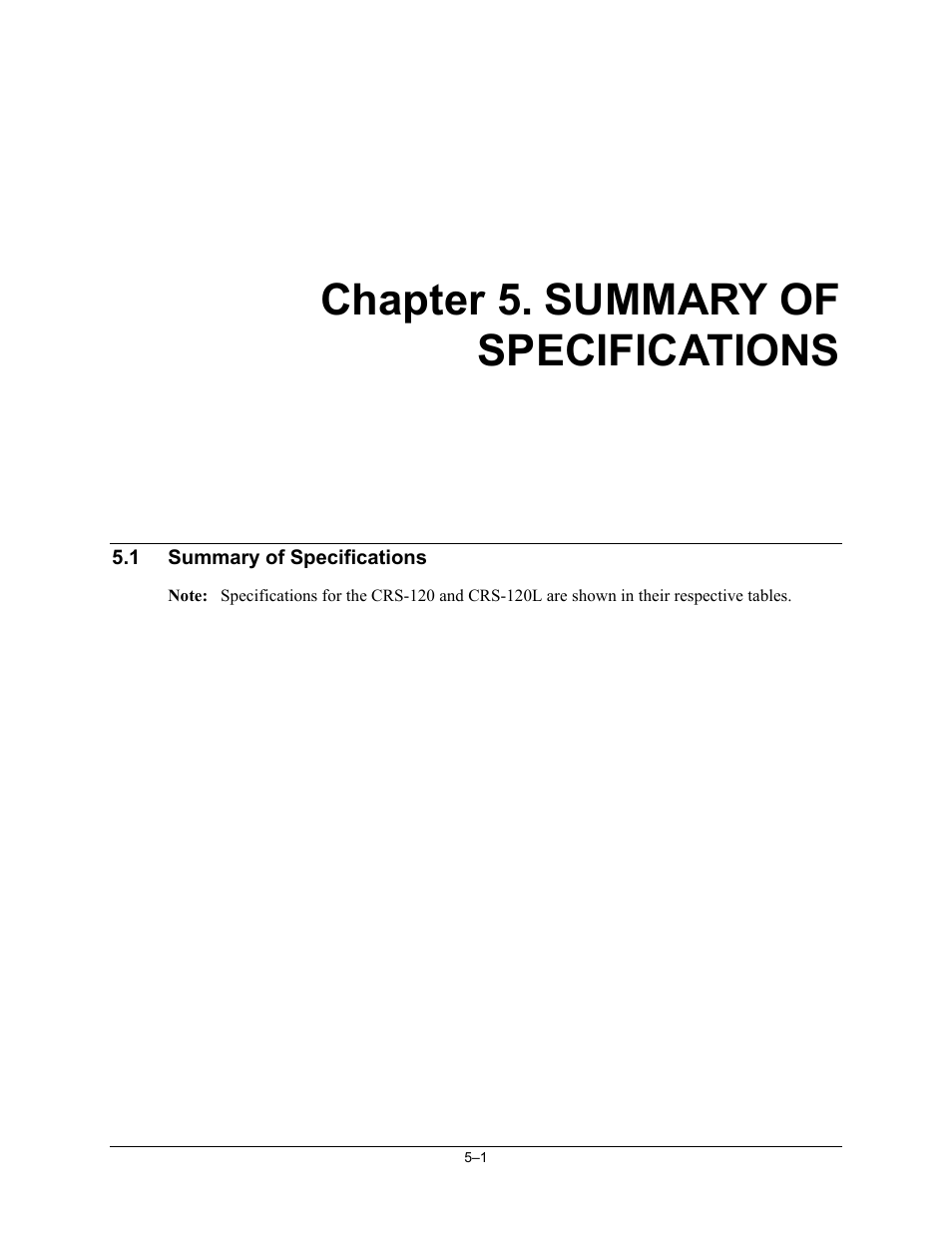 Summary of specifications, Chapter 5. summary of specifications | Comtech EF Data CRS-120 User Manual | Page 37 / 44