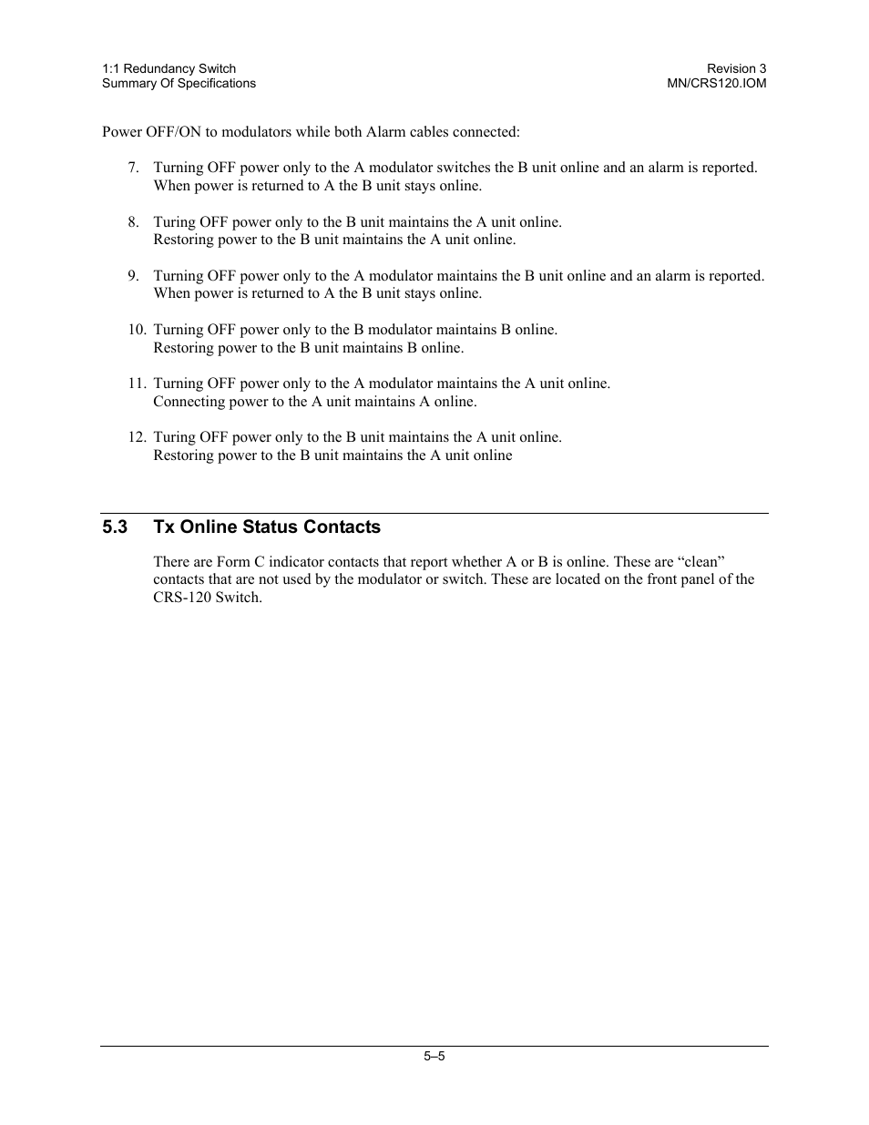 Tx online status contacts, 3 tx online status contacts | Comtech EF Data CRS-120 User Manual | Page 41 / 44