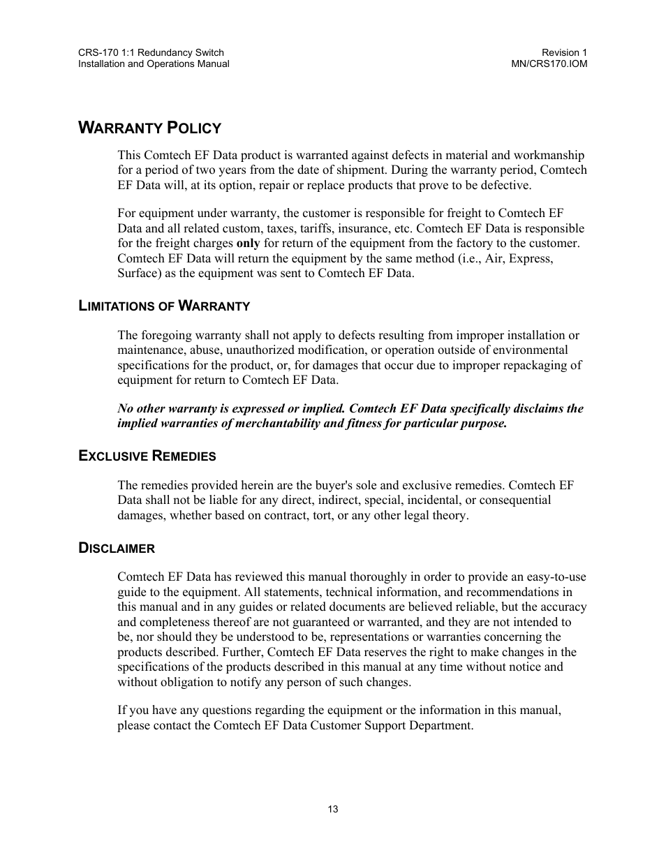 Comtech EF Data CRS-170 User Manual | Page 11 / 34