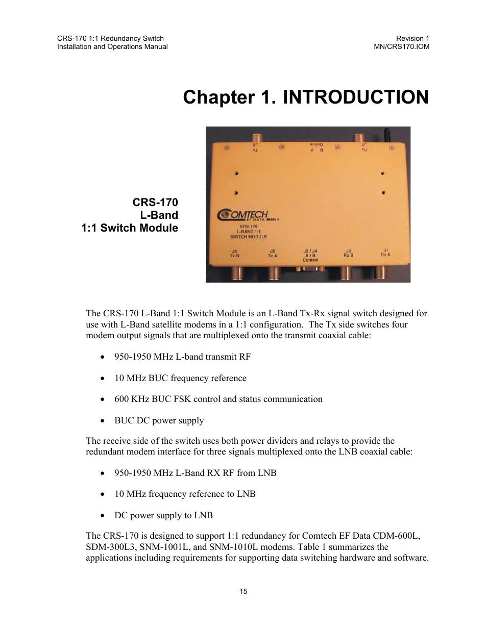 Introduction, Chapter 1. introduction | Comtech EF Data CRS-170 User Manual | Page 13 / 34