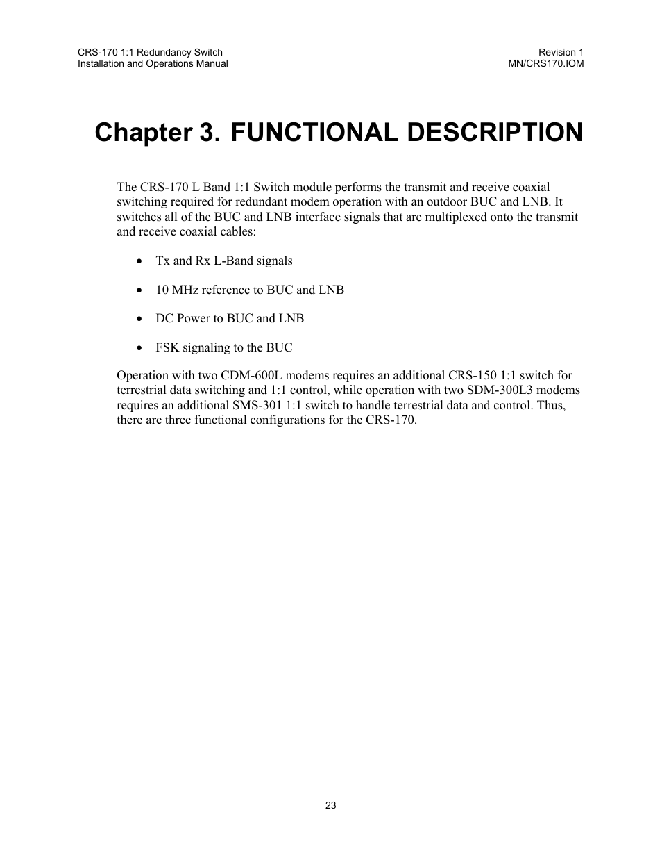 Functional description, Chapter 3. functional description | Comtech EF Data CRS-170 User Manual | Page 21 / 34