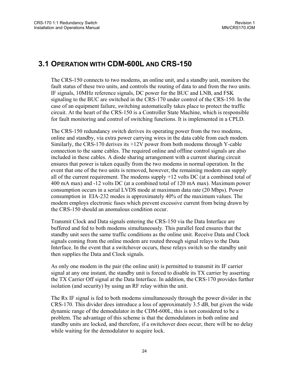 Operation with cdm-600l and crs-150, Cdm-600l, Crs-150 | Comtech EF Data CRS-170 User Manual | Page 22 / 34