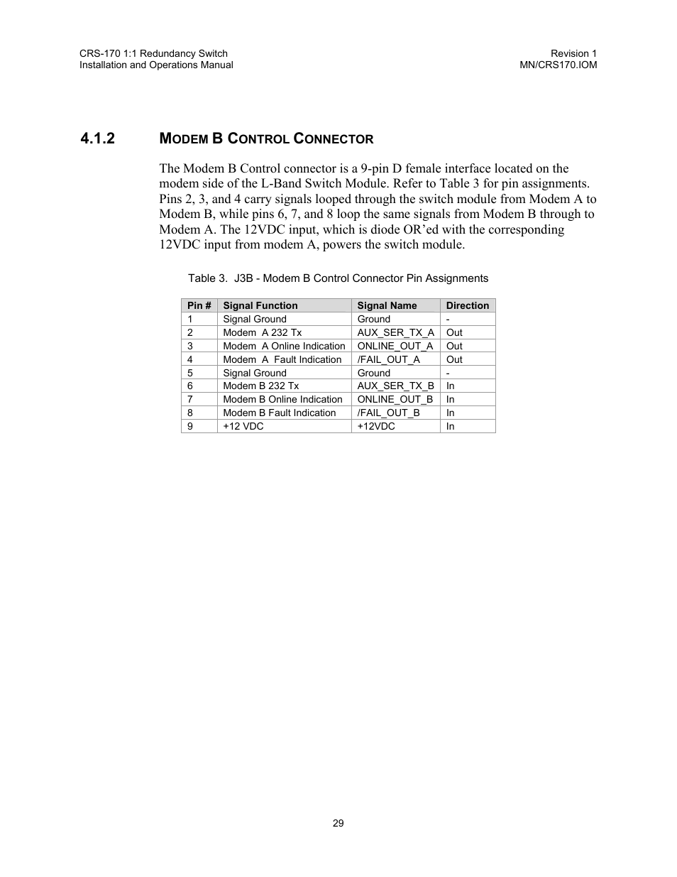 Modem b control connector | Comtech EF Data CRS-170 User Manual | Page 27 / 34