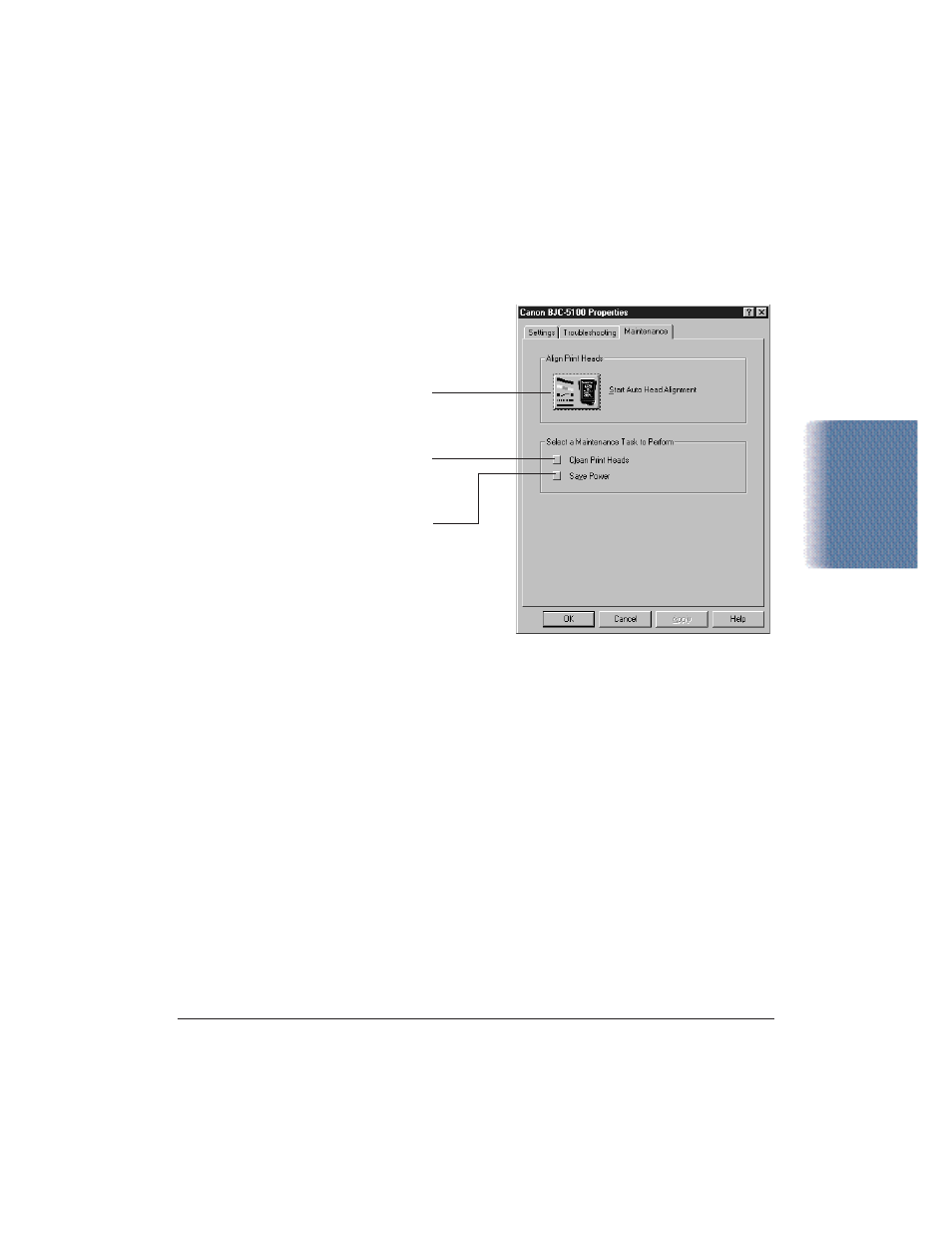 The maintenance tab | Canon BJC-5100 User Manual | Page 21 / 110