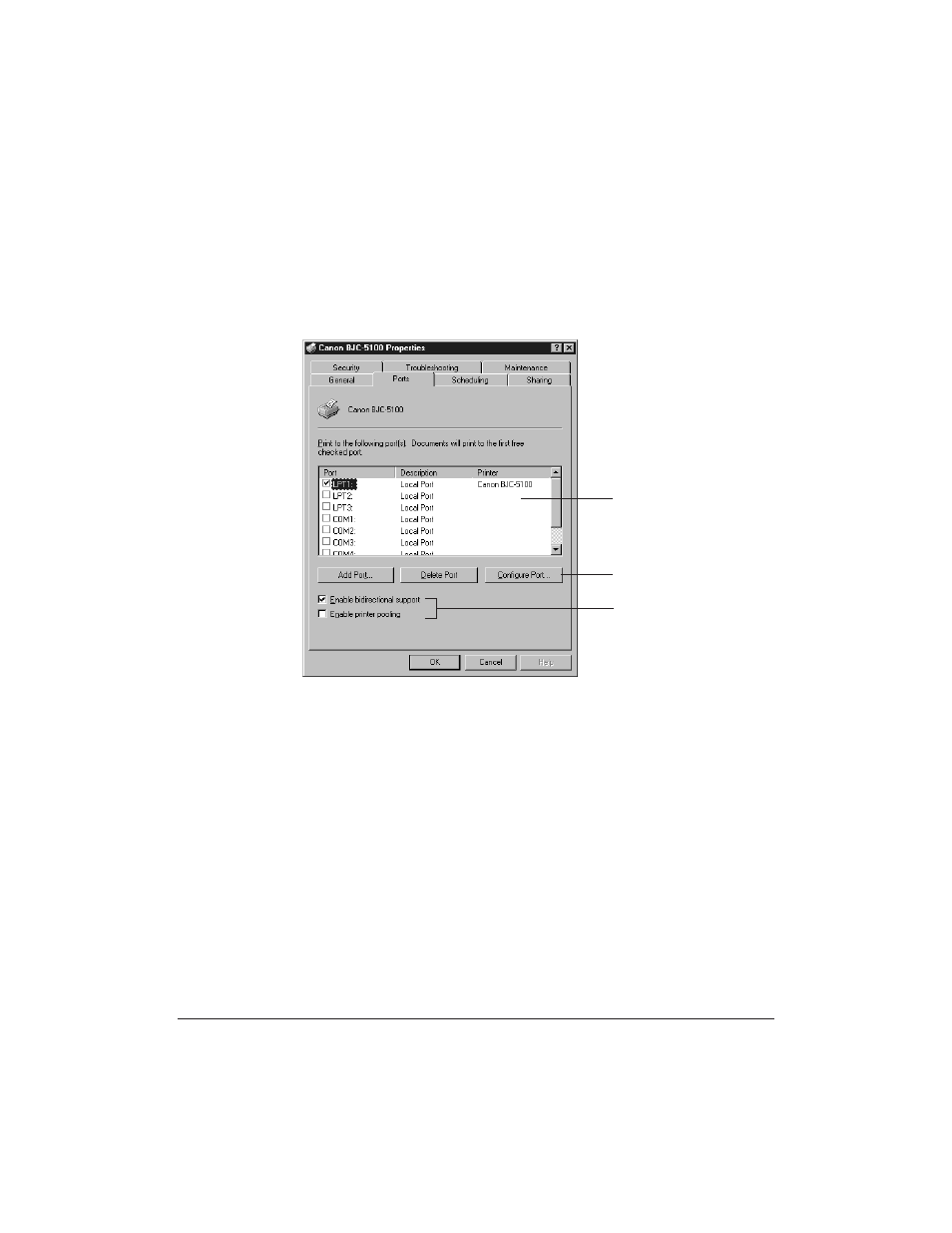 The ports tab | Canon BJC-5100 User Manual | Page 26 / 110