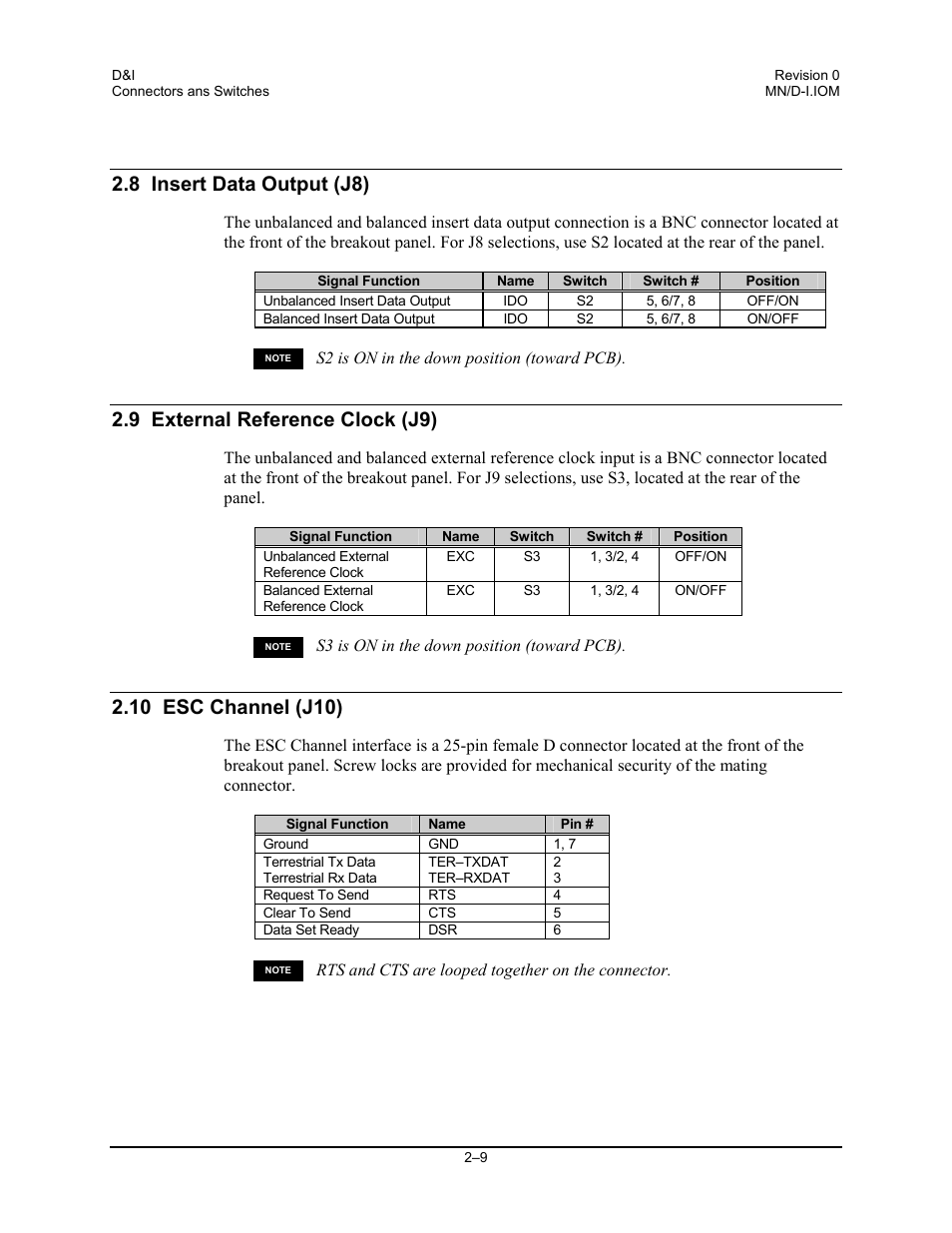 8 insert data output (j8), 9 external reference clock (j9), 10 esc channel (j10) | Comtech EF Data D&I User Manual | Page 21 / 24