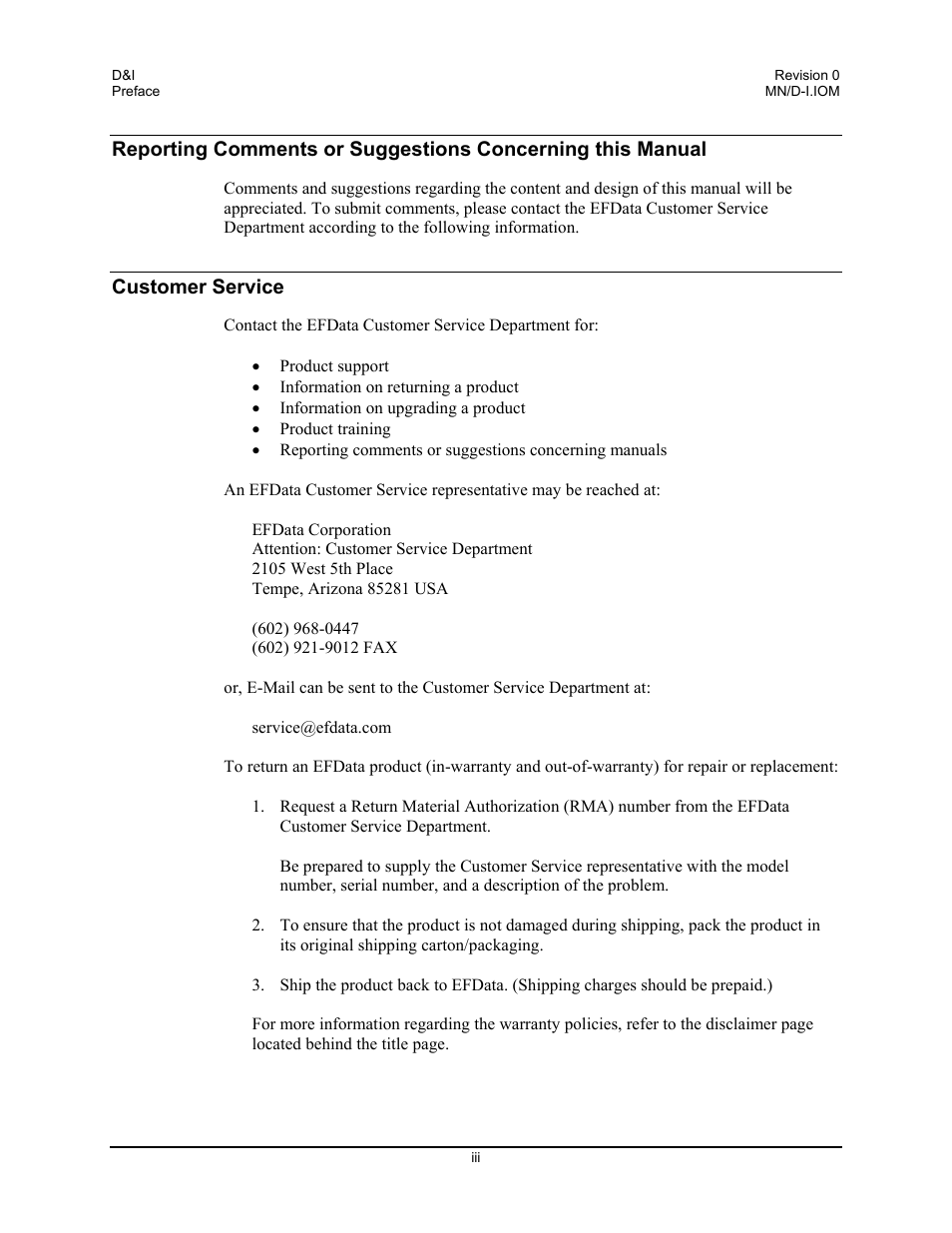 Customer service | Comtech EF Data D&I User Manual | Page 7 / 24