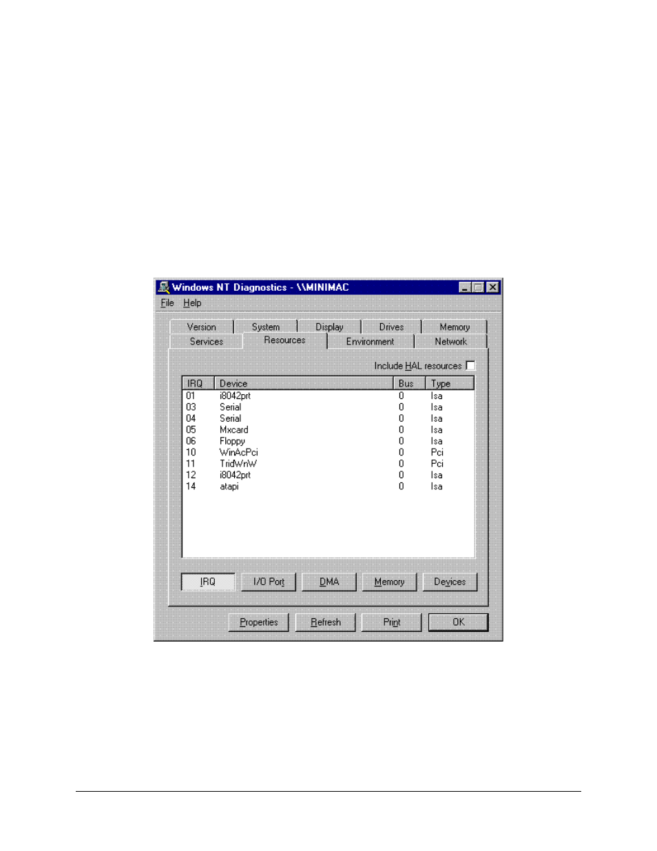 Windows nt diagnostics – irq, A.2.2 windows nt diagnostics – irq | Comtech EF Data MiniMac Installation ManualOperation Manual Operation Manual User Manual | Page 24 / 140