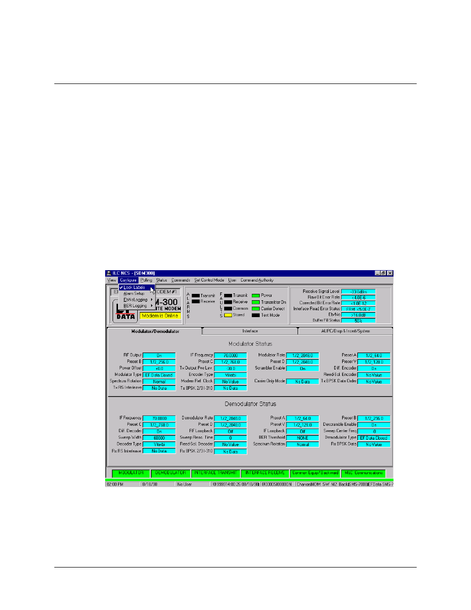 Configure menu, Configure lock labels, 4 configure menu | 1 configure lock labels | Comtech EF Data MiniMAC Operation ManualOperation Manual Operation Manual User Manual | Page 132 / 216