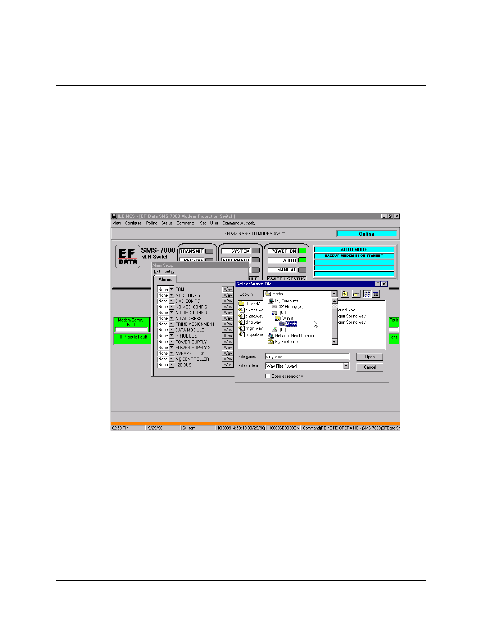 Attaching device wave files, Alarm setup path to wave file | Comtech EF Data MiniMAC Operation ManualOperation Manual Operation Manual User Manual | Page 33 / 216