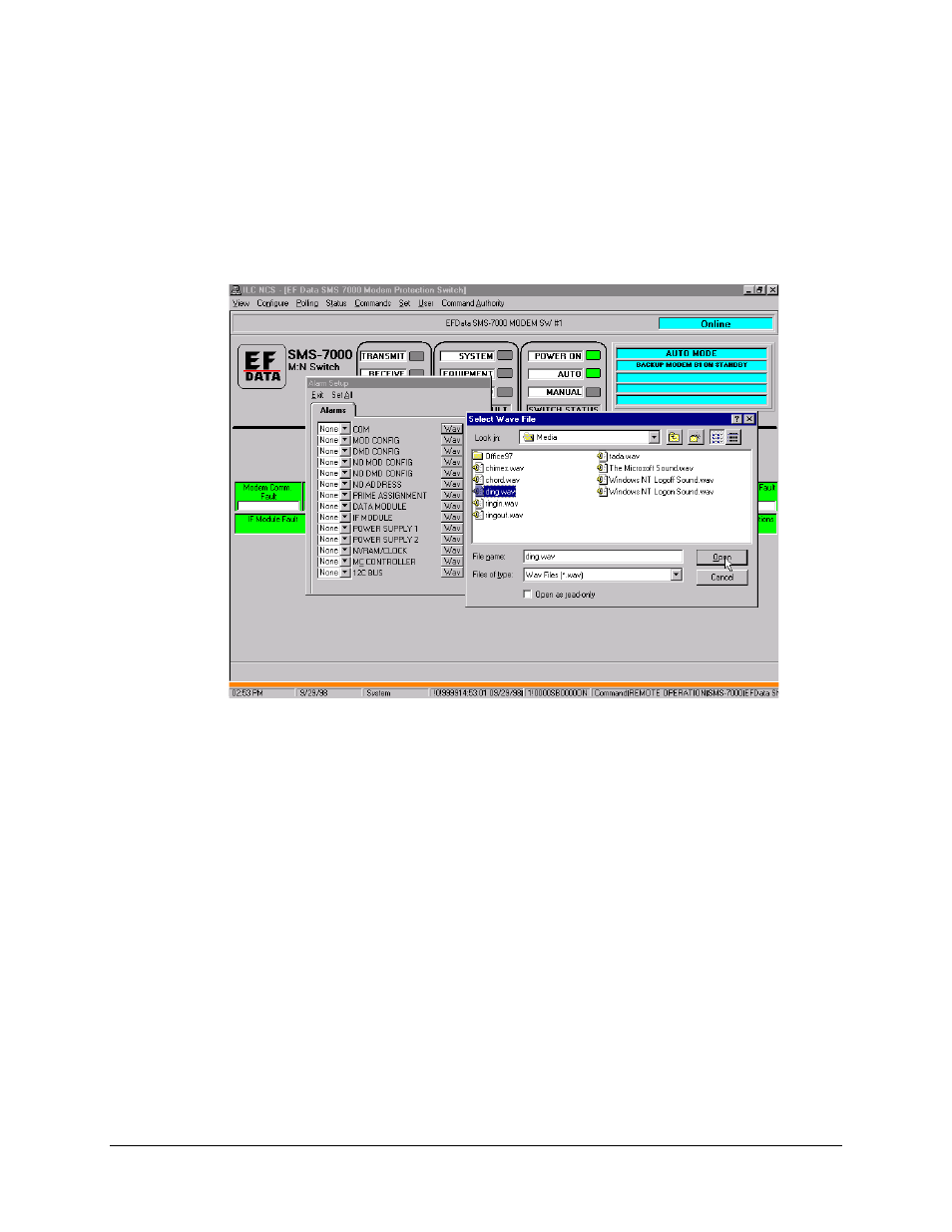 Alarm setup selecting a wave file, B.3.2 alarm setup selecting a wave file | Comtech EF Data MiniMAC Operation ManualOperation Manual Operation Manual User Manual | Page 34 / 216