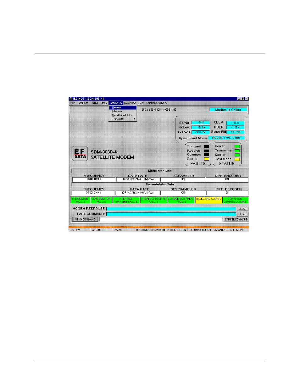 Commands menu, 1 commands menu | Comtech EF Data MiniMAC Operation ManualOperation Manual Operation Manual User Manual | Page 44 / 216