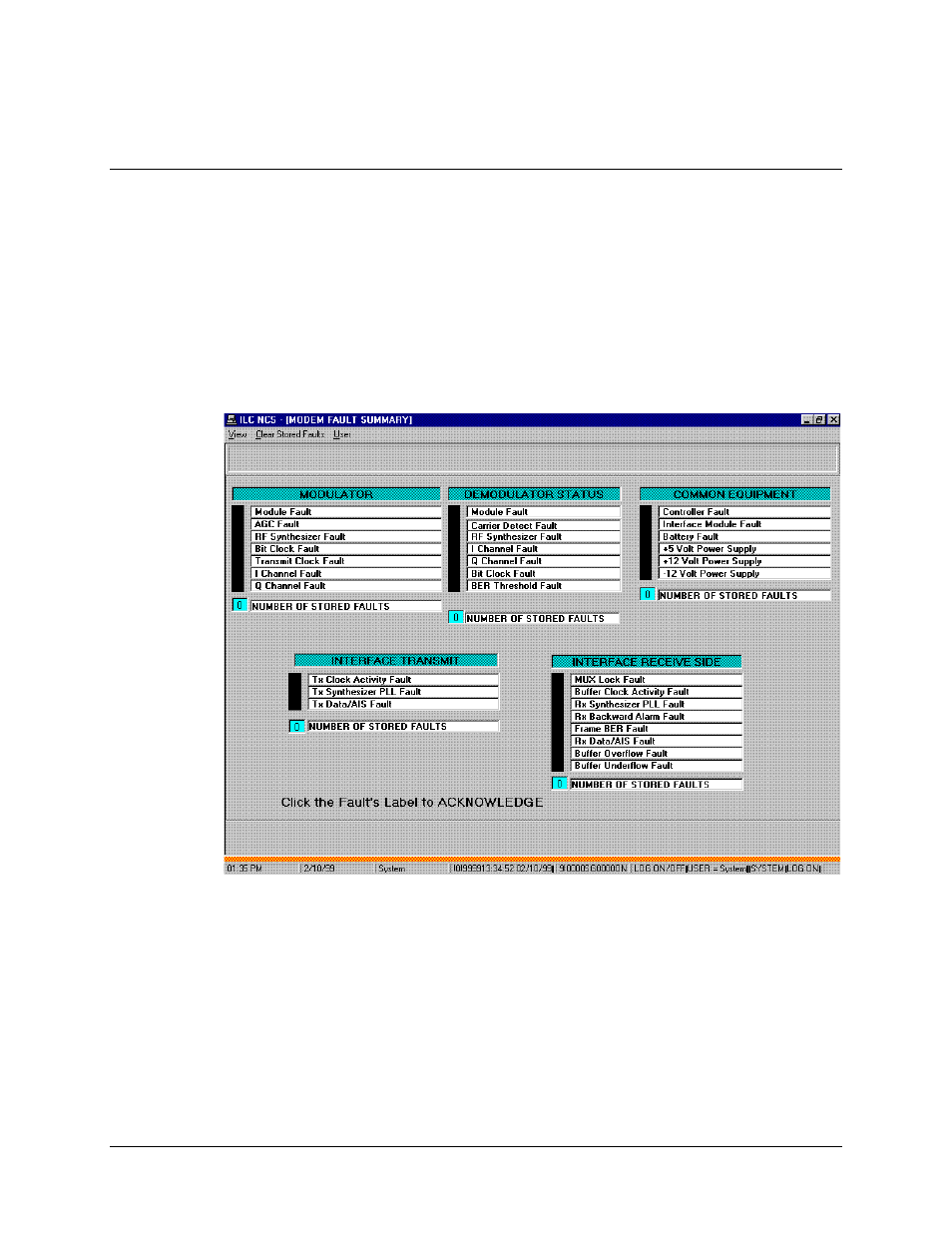 Faults alarm screen | Comtech EF Data MiniMAC Operation ManualOperation Manual Operation Manual User Manual | Page 48 / 216