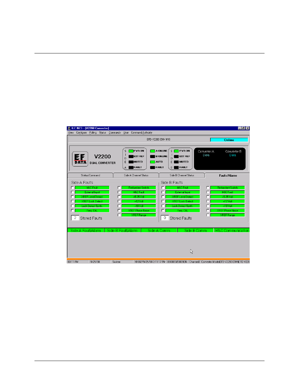 Alarms/faults, Faults/alarms tab | Comtech EF Data MiniMAC Operation ManualOperation Manual Operation Manual User Manual | Page 76 / 216