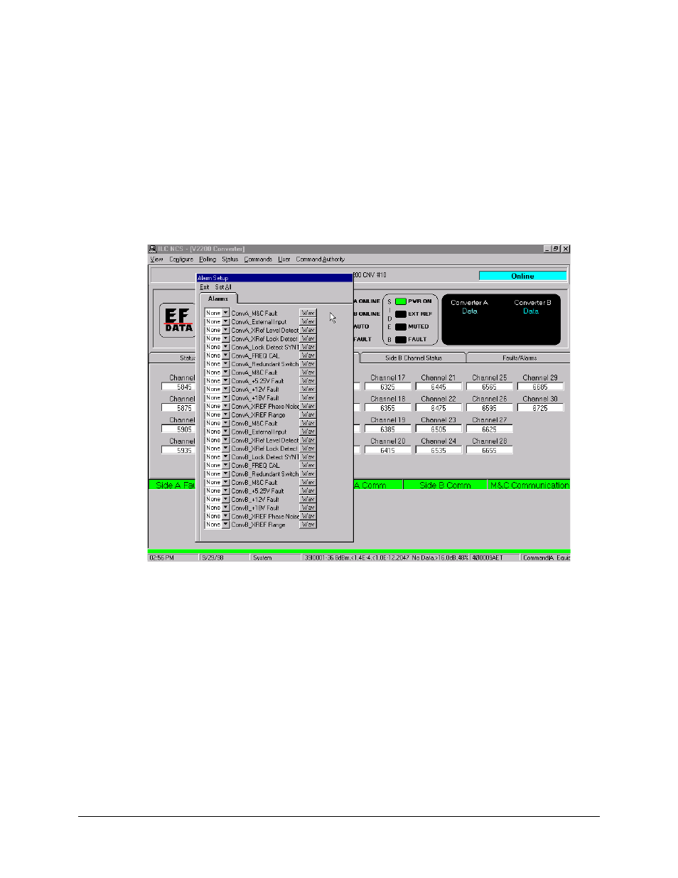 Alarm setup screen | Comtech EF Data MiniMAC Operation ManualOperation Manual Operation Manual User Manual | Page 77 / 216