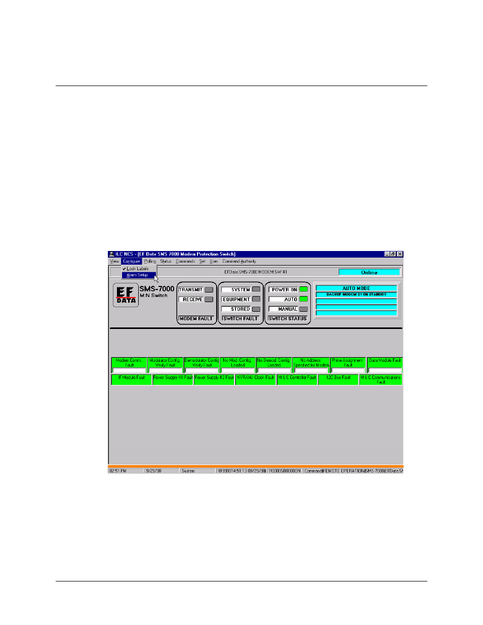 Configure menus, Lock labels, Configure – alarm setup | Comtech EF Data MiniMAC Operation ManualOperation Manual Operation Manual User Manual | Page 88 / 216