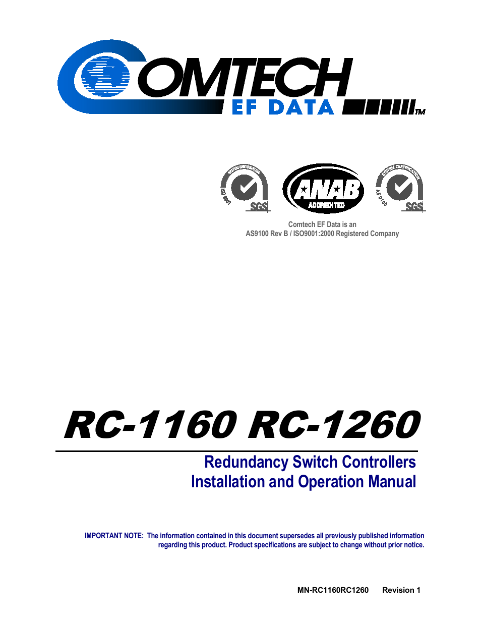 Comtech EF Data RC-1160 User Manual | 68 pages