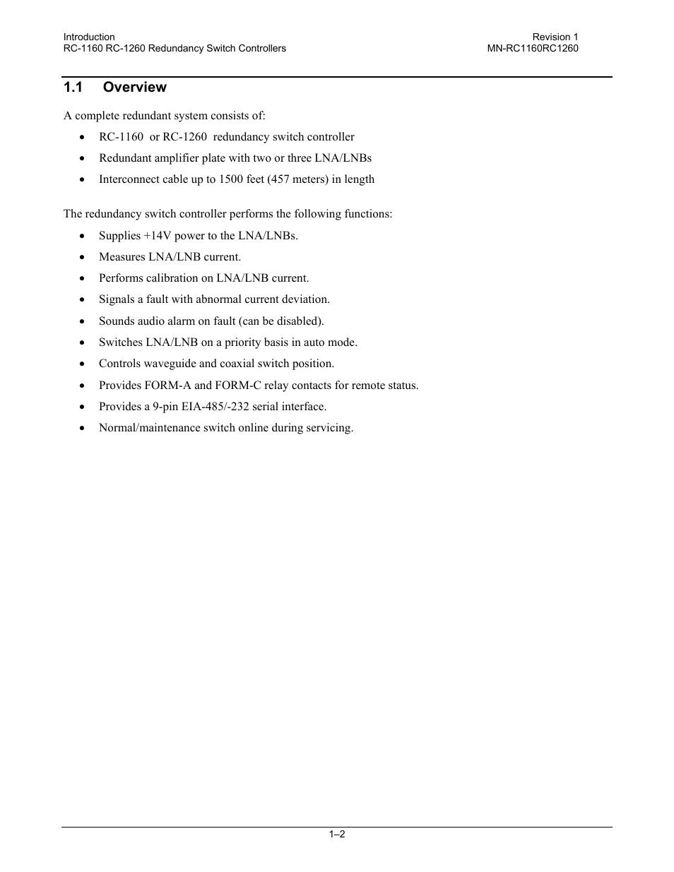 1 overview | Comtech EF Data RC-1160 User Manual | Page 18 / 68