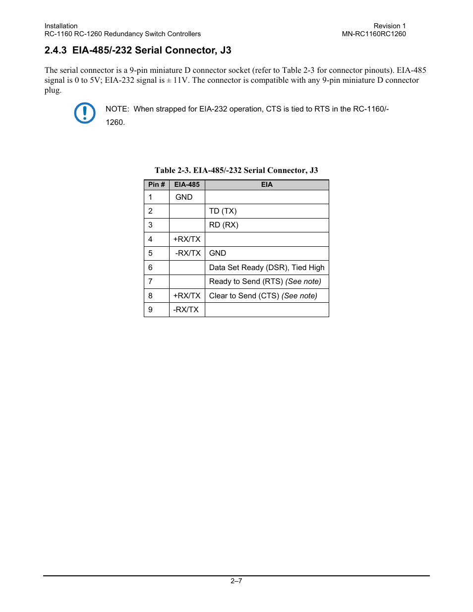 3 eia-485/-232 serial connector, j3 | Comtech EF Data RC-1160 User Manual | Page 29 / 68