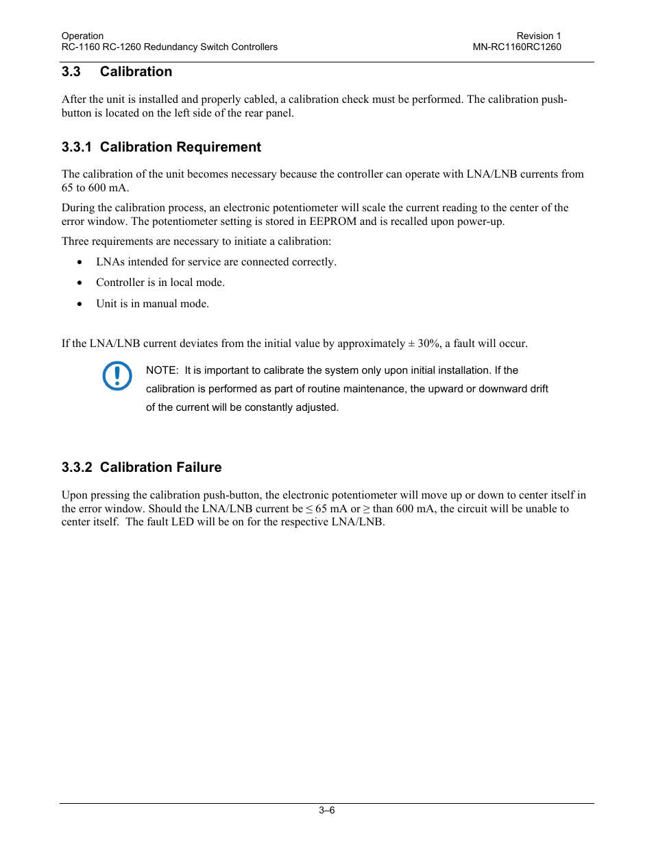 3 calibration, 1 calibration requirement, 2 calibration failure | Comtech EF Data RC-1160 User Manual | Page 36 / 68