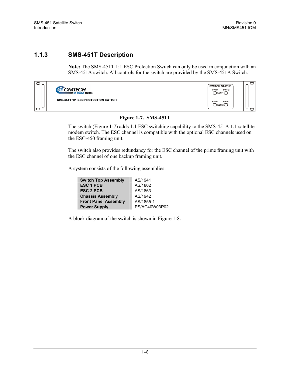 Sms-451t description, 3 sms-451t description | Comtech EF Data SMS-451 User Manual | Page 22 / 62