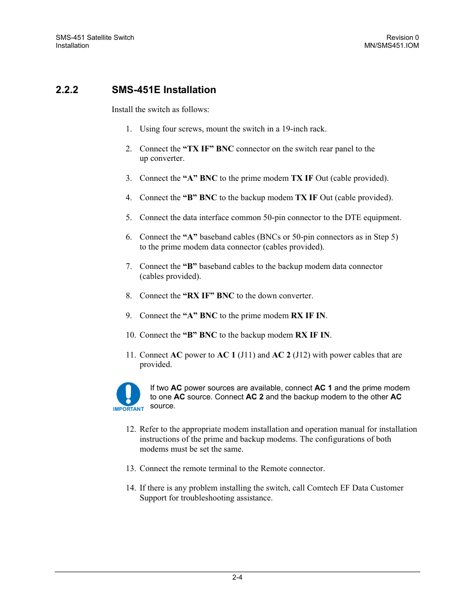 Sms-451e installation, 2 sms-451e installation | Comtech EF Data SMS-451 User Manual | Page 30 / 62