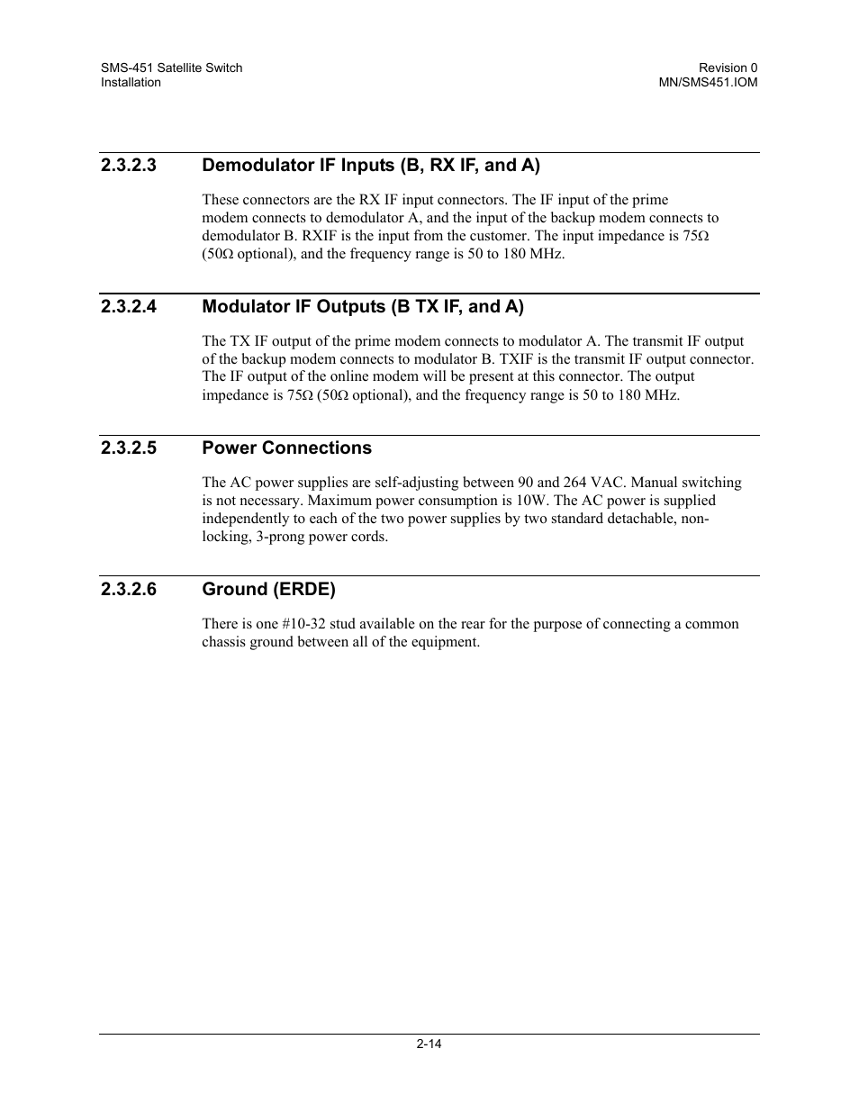 Demodulator if inputs (b, rx if, and a), Modulator if outputs (b tx if, and a), Power connections | Ground (erde) | Comtech EF Data SMS-451 User Manual | Page 40 / 62