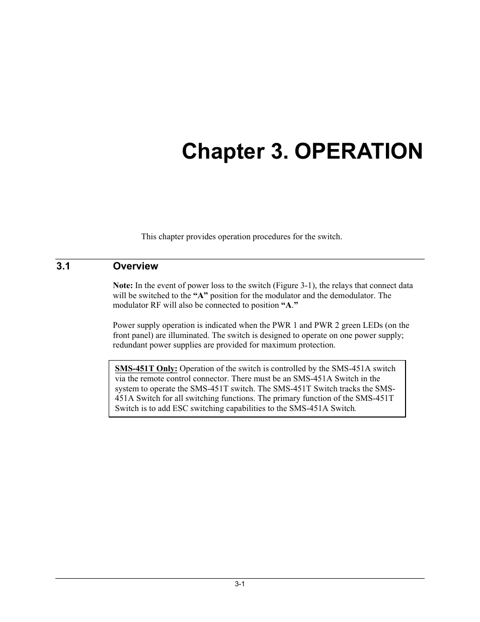 Operation, Overview, Chapter 3. operation | Comtech EF Data SMS-451 User Manual | Page 47 / 62