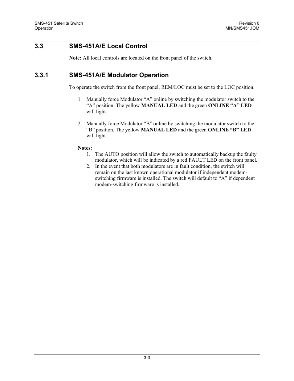 Sms-451a/e local control, Sms-451a/e modulator operation | Comtech EF Data SMS-451 User Manual | Page 49 / 62