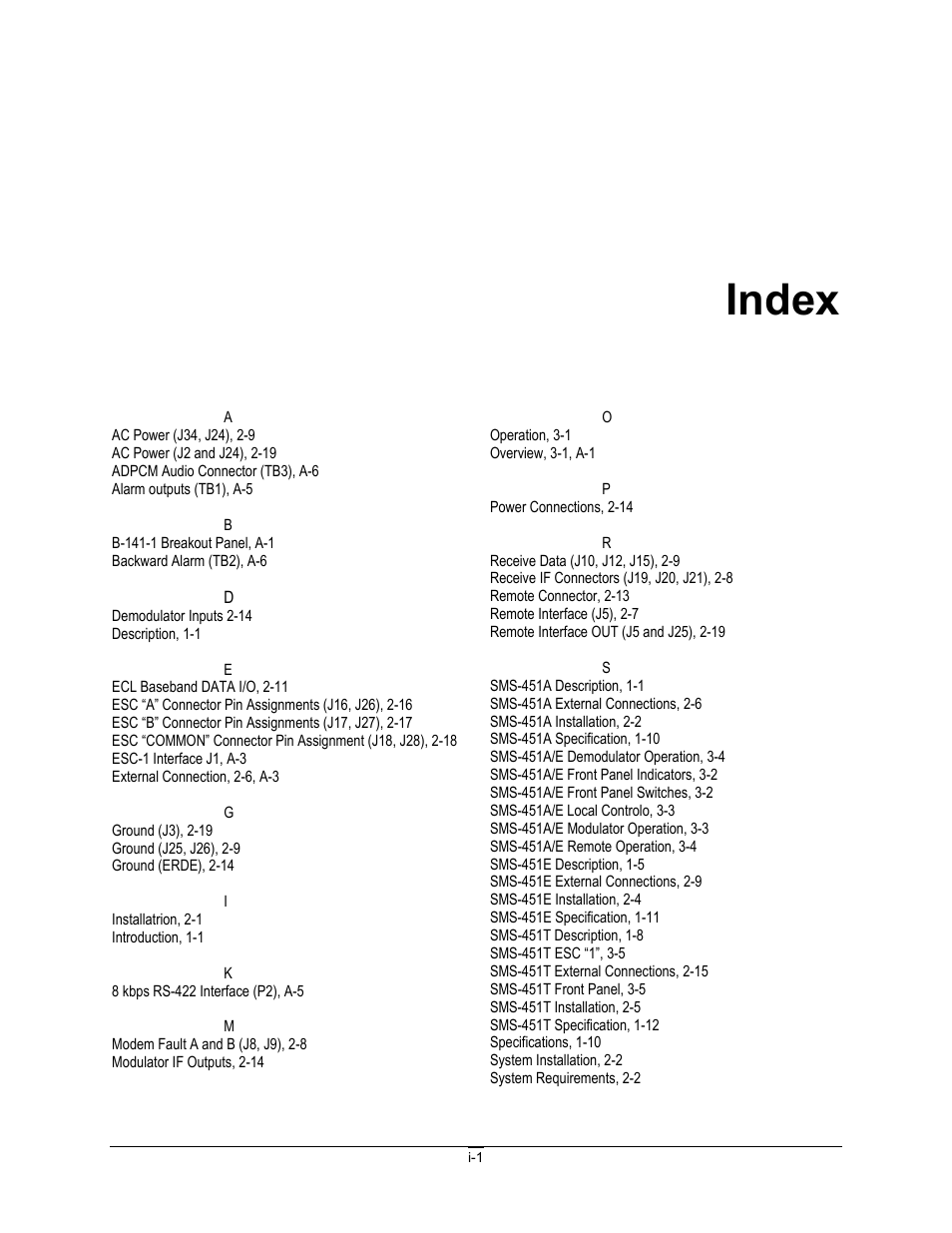 Index | Comtech EF Data SMS-451 User Manual | Page 59 / 62