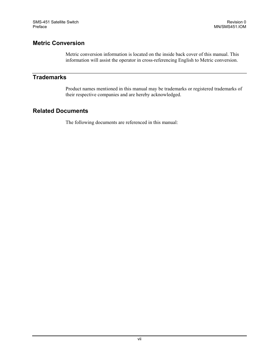 Metric conversion, Trademarks, Related documents | Comtech EF Data SMS-451 User Manual | Page 9 / 62