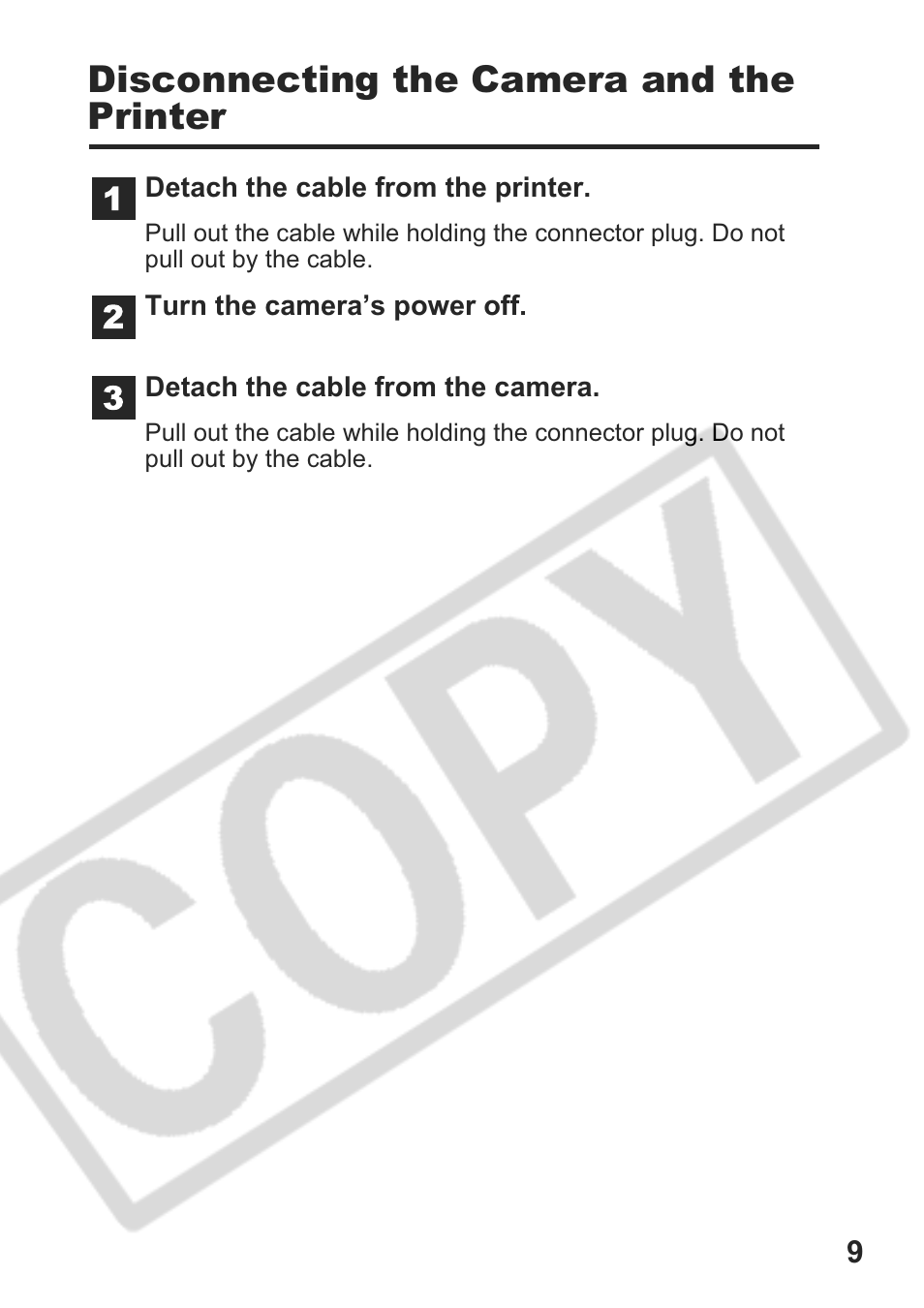 Disconnecting the camera and the printer | Canon CDI-E301-010 User Manual | Page 11 / 82