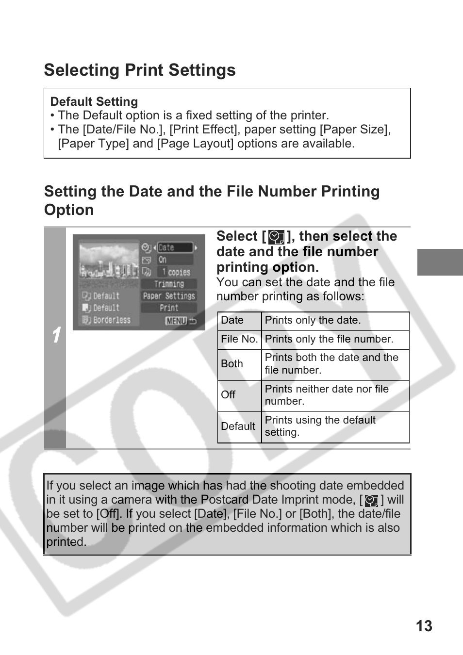 Selecting print settings | Canon CDI-E301-010 User Manual | Page 15 / 82