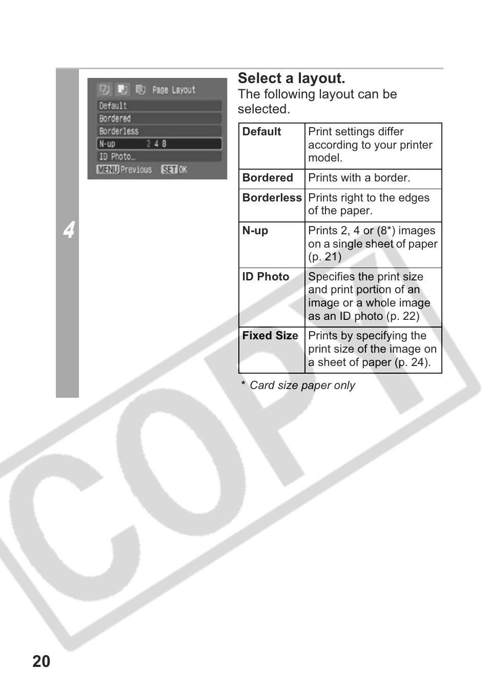 Select a layout | Canon CDI-E301-010 User Manual | Page 22 / 82