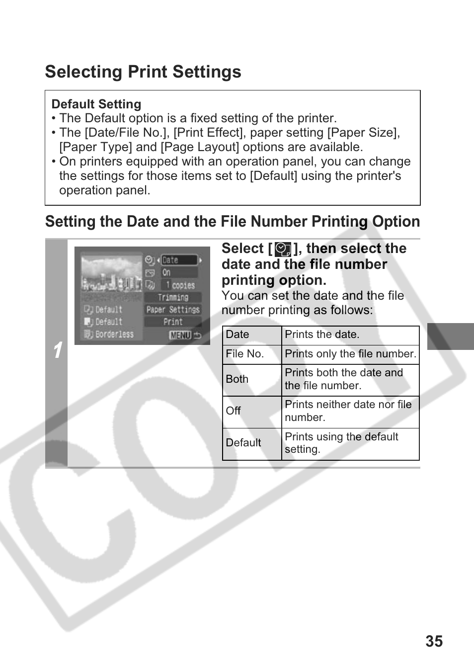 Selecting print settings | Canon CDI-E301-010 User Manual | Page 37 / 82