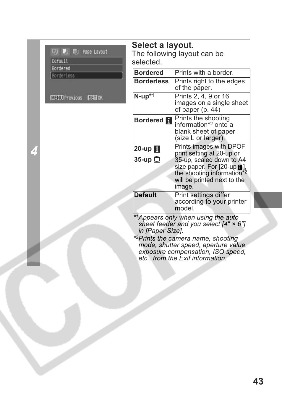 Select a layout | Canon CDI-E301-010 User Manual | Page 45 / 82